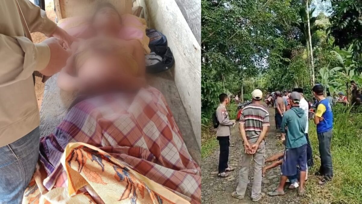 Kolase foto saat jenazah korban berada di samping gubuk saat polisi mendatangi TKP, Kamis 23 Januari 2025 | Suroso/Media Prioritastv.com.