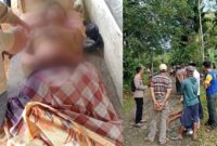 Kolase foto saat jenazah korban berada di samping gubuk saat polisi mendatangi TKP, Kamis 23 Januari 2025 | Suroso/Media Prioritastv.com.