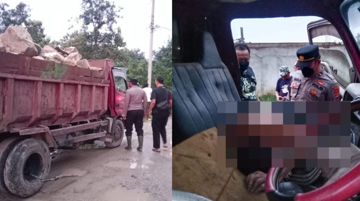 Kolase foto truk berisi batu yang dibawa korban dan kondisi korban saat ditemukan meninggal di dalam kabin, Kamis 23 Januaro 2025 | Dok. Humas Polres Pringsewu.