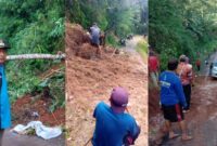 Kolase foto gotong royong warga di Jalan Pekon Sinar Jawa, Air Naningan, Tanggamus, Jumat 24 Januari 2025 | Dok. Kakon Sinar Jawa Iwan Setiawan.
