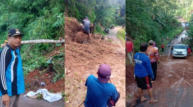 
 Kolase foto gotong royong warga di Jalan Pekon Sinar Jawa, Air Naningan, Tanggamus, Jumat 24 Januari 2025 | Dok. Kakon Sinar Jawa Iwan Setiawan.