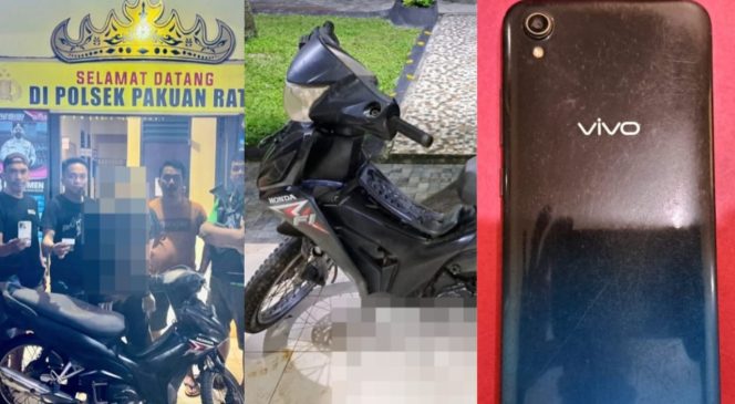 
 Kolase foto usai tersangka berhasil ditangkap dan barang bukti yang diamankan polisi.