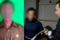 Kolase foto JH saat berpakaian dinas Kadus dan saat diamankan polisi berikut barang bukti sebilah golok di kediamannya, Kamis 30 Januari 2025.