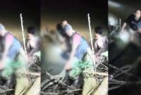 Kolase foto saat warga mengevakuasi pelajar diduga korban pembunuhan di Sungai Kaliwaya, Kampung Bumi Aji, Lampung Tenggah, Kamis 30 Januari 2025 malam | Dok. Tangkapan Layar/Istimewa.