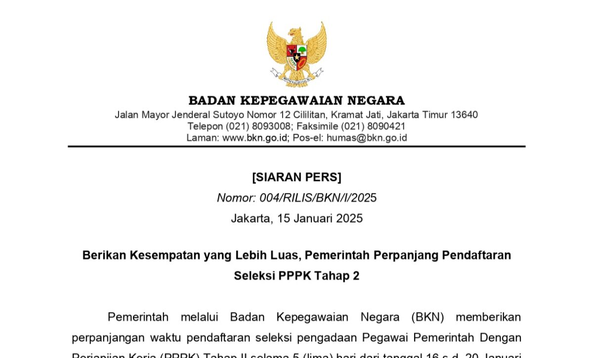 Pers Nomor : 004/RILIS/BKN/I/2025 tanggal 15 Januari 2025 | Dok. BKN