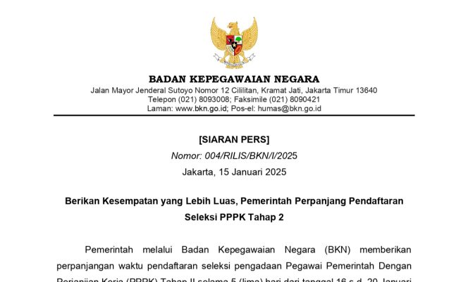 
 Pers Nomor : 004/RILIS/BKN/I/2025 tanggal 15 Januari 2025 | Dok. BKN