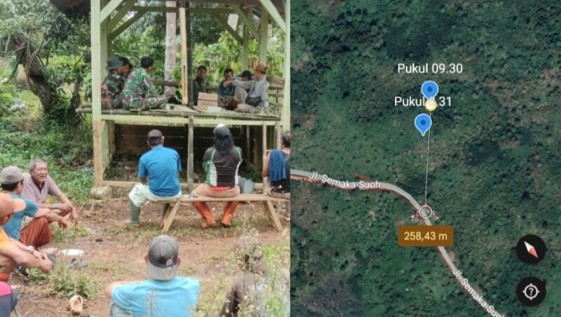 Kolase foto saat Babinsa Kopda Sugianto melakukan koordinasi bersama warga dan tim penanganan serangan gajah di Blok 4, BNS, Tanggamus, Kamis 2 Januari 2024 | Dok. Istimewa.