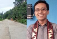 Kolase foto jalan Kelumbayan yang telah dibangun dan Sekum KAHMI Tanggamus.