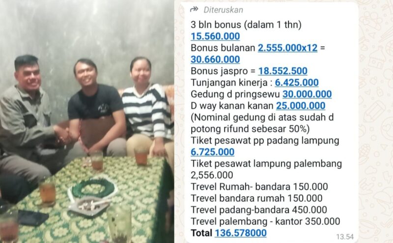 Kolase foto pertemuan pelapor dan terlapor serta chat permintaan uang ratusan juta jika ingin perdamaian disetujuai | Dok. Keluarga Terlapor.