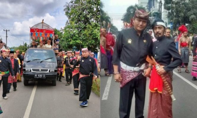 
 Kolase foto Mirza, YB, Wakil Panglima Penggittokh Alam Wilayah Tanggamus, Kerajaan Adat Paksi Pak Sekala Brak Kepaksian Pernong saat melaksanakan kegiatan adat | Dok. Istimewa.