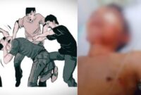 Kolase foto ilustrasi pengeroyokan di Talang Padang, Tanggamus dan saat korban yang mendapatkan penanganan medis sebelum meninggal dunia, Minggu 5 Januari 2025.