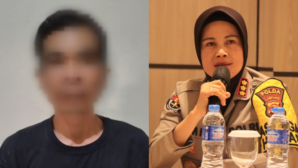 Kolase foto Satimin, tersangka penganiayaan di Lampung Timur dan Kabid Humas Polda Lampung Kombes Umi Fadilah | Dok. Humas Polda Lampung.