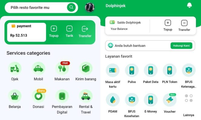 
 Tampilan Aplikasi Layanan DolphinJek.