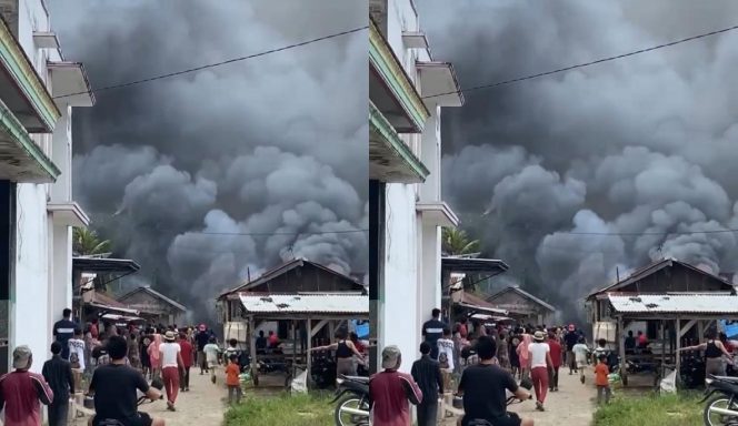 
 Kolase foto kebakaran yang terjadi di Pasar Sukaraja, Semaka, Tanggamus, Senin 27 Januari 2025 | Tangkapan Layar Video.