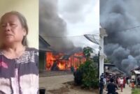 Kolase foto saat Nuriah menceritakan detik-detik kebakaran, dan kebakaran yang terekam kamera warga, Senin 27 Januri 2025, siang | Edi Hidayat/Media Prioritastv.com.