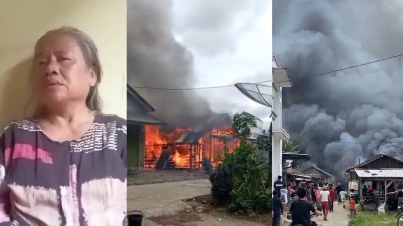 Kolase foto saat Nuriah menceritakan detik-detik kebakaran, dan kebakaran yang terekam kamera warga, Senin 27 Januri 2025, siang | Edi Hidayat/Media Prioritastv.com.