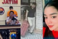 Kolase foto saat Polda Jawa Timur menggelar konferensi pers, Senin 27 Januari 2025 dan saat Antok membawa koper berisi potongan tubuh korban serta korban Uswantun Khasanah semasa hidupnya | Dok. Berbagai Sumber.