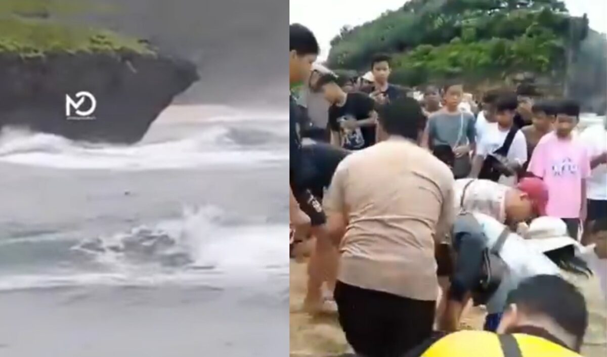 Kolase foto detik-detik pelajar tenggelam yang terekam kamera dan saat para korban dievakuasi ke daratan, Selasa 28 Januari 2024 | Tangkapan Layar Video.