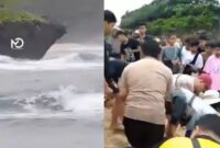 Kolase foto detik-detik pelajar tenggelam yang terekam kamera dan saat para korban dievakuasi ke daratan, Selasa 28 Januari 2024 | Tangkapan Layar Video.