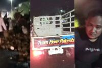 Kolase foto saat warga melakukan penjarahan durian dan saat kendaraan telah dievakuasi serta kondisi sopir yang lemas usai muatannya dijarah, Senin, 27 Januari 2025, lalu | Dok. Tangkapan Layar Video.