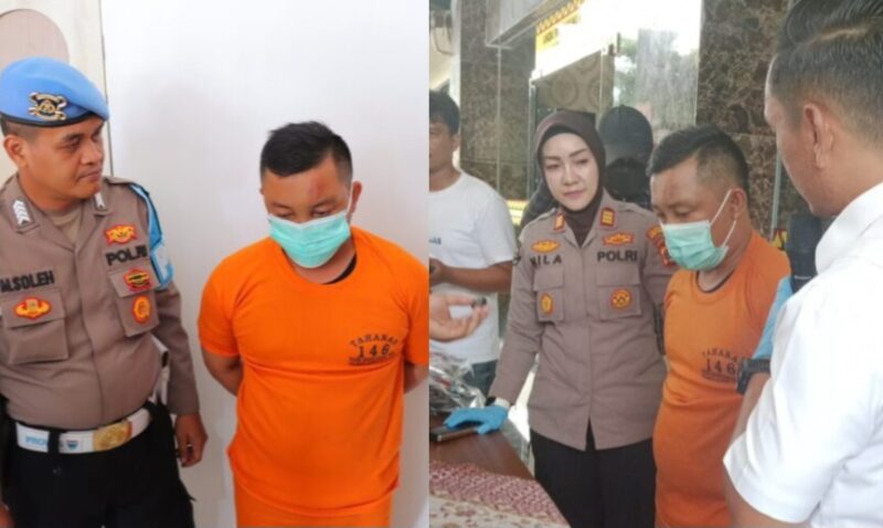 Kolase foto saat tersangkadi dihadirkan dalam konferensi pers Polresta Bandar Lampung, Kamis 30 Januari 2025.