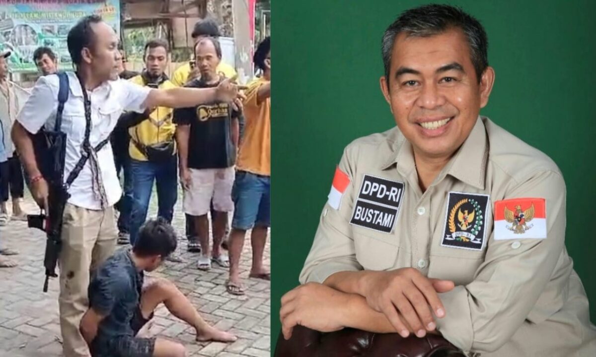 Kolase foto saat Bripka Agus Simanjuntak yang berhasil mengamankan pelaku Curas bersenpi di Bandar Lampung dan anggota DPD RI asal Lampung Bustami Zainudin yang memberikan apresiasi.