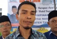 Wakil Bupati Tanggamus terpilih saat memberikan keterangan usai menghadiri tasyakuran dan talkshow di kantor DPD NasDem Tanggamus, Sabtu 1 Februari 2025 | Herdi/Media Prioritastv.com.
