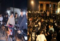 Kolase foto saat para pemuda mendorong motor mereka ke Polres Pringsewu dan saat diberikan arahan oleh Kapolres AKBP M. Yunnus Saputra, Minggu 2 Februari 2025 | Dok. Humas Polres Pringsewu.