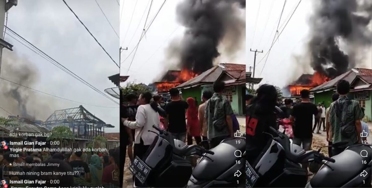 Kolase foto siaran langsung  dan unggahan video kebakaran di Way Tenong, Lampung Barat, Minggu 2 Februari 2025 | Tangkapan Layar Video.