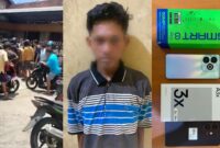 Kolase foto saat Bokir ditangkap di Jalan Bumi Jaya, Terbaya dan saat diamankan di Polsek Kota Agung bersama barang bukti hasil kejahatannya, Kamis 6 Februari 2025 | Dok. Tangkapan Layar/Humas Polres Tanggamus.
