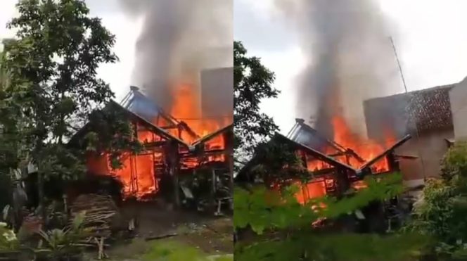 
 Kolase foto insiden kebakaran di Pekon Dadapan, Sumberejo, Tanggamus yang diabadikan kamera warga, Senin 10 Februari 2025.