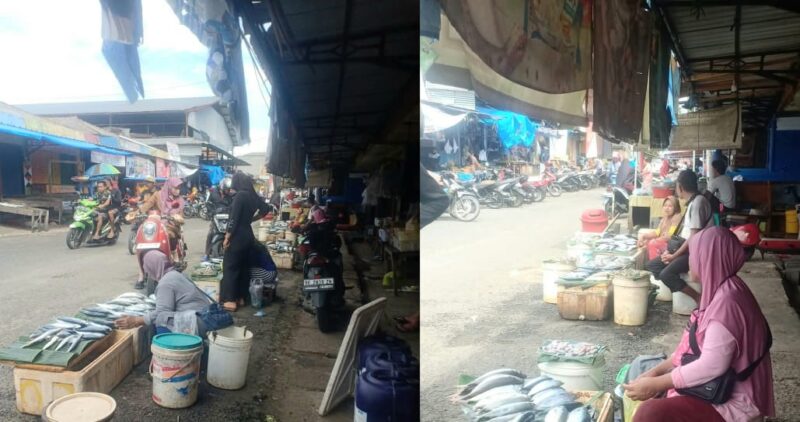 Kolase foto pedagang ikan di pasar Kota Agung Tanggamus di jalan pasar setempat, Selasa 11 Februari 2025 | Dok. Marcell.