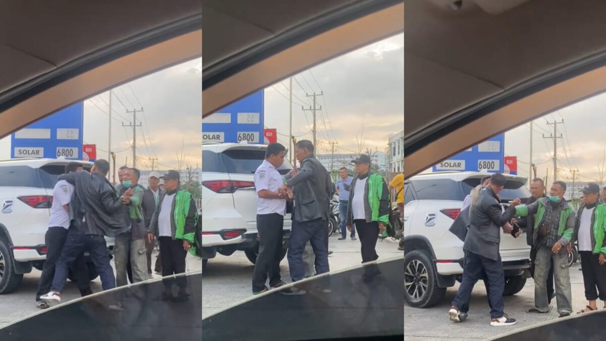 Kolase foto saat pelaku berusaha melukai korban yang dicegah warga di SPBU Rajasaba, Bandar Lampung, Minggu 9 Februari 2025 | Tangkapan Layar Video.