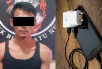 Kolase foto tersangka yang pencurian hp di rumah makan Lampung Tengah dan ilustrasi handphone yang dicuri usai isi daya.
