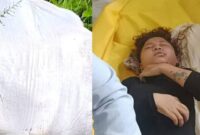 Kolase foto karung berisi mayat dan mayat wanita bertato setelah dikeluarkan oleh pihak kepolisian, Rabu 19 Februari 2025 | Burhan/Media Prioritastv.com.