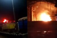 Kolase foto kebakaran di area PT Bumi Waras, Purwodadi Desa Gedung Ketapang, Sungkai Selatan, Lampung Utara, Kamis 20 Februari 2025, malam | Tangkapan Layar Video.