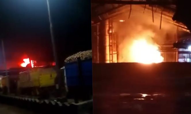 
 Kolase foto kebakaran di area PT Bumi Waras, Purwodadi Desa Gedung Ketapang, Sungkai Selatan, Lampung Utara, Kamis 20 Februari 2025, malam | Tangkapan Layar Video.