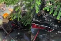 Kolase foto mobil pickup L300 yang diabadikan warga dari jarak dekat usai kecelakaan, Sabtu 22 Februari 2025 | Dok. Tangkapan Layar Video.
