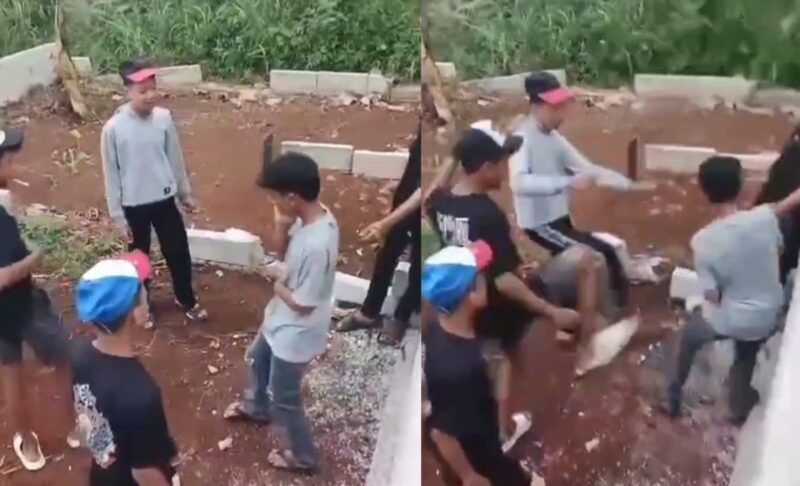 Kolase foto saat vidio viral korban dikeroyok oleh empat orang, meski korban meminta ampun para pelaku tidak berhenti beraksi | Tangkapan Layar Video/Deru/Media Prioritastv.com.