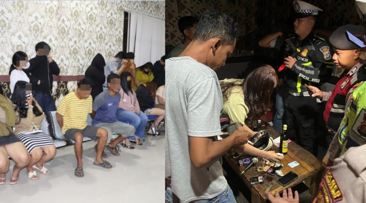 Kolase foto belasan orang yang diamankan tim razia gabungan di Pringsewu, Sabtu 22 Februari 2025 malam | Dok. Humas Polres Pringsewu.