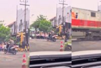 Kolase foto detik-detik BSR berhenti di tengah rel dan tertabrak kereta di Probolinggo, Jawa Timur, Minggu 23 Februari 2025 pagi | Dok. Tangkapan Layar Video.