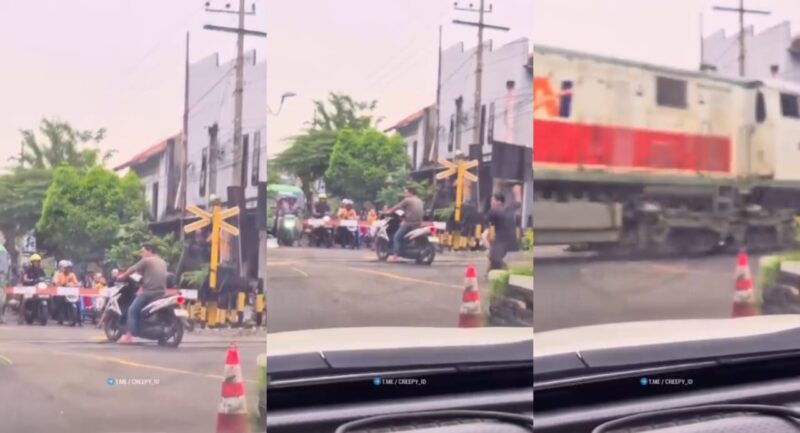 Kolase foto detik-detik BSR berhenti di tengah rel dan tertabrak kereta di Probolinggo, Jawa Timur, Minggu 23 Februari 2025 pagi | Dok. Tangkapan Layar Video.