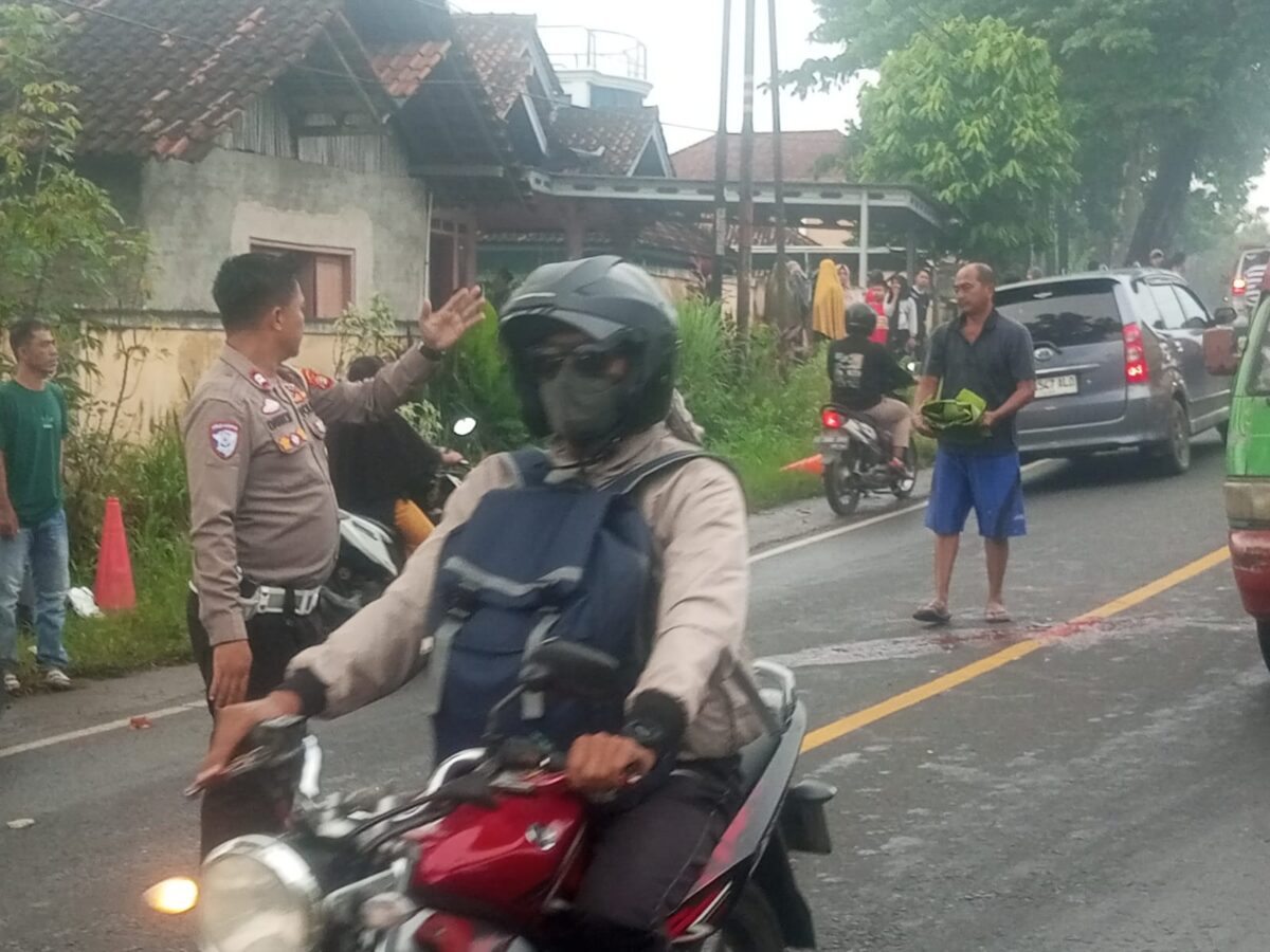 Polisi saat melakukan olah TKP kecelakaan sebabkan korban meninggal dunia di Jalinbar Gading Rejo, Pringsewu, Senin 24 Februari 2025 | Dok. Humas Polres Pringsewu.