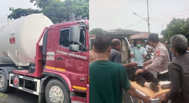 
 Kolase foto truk tangki yang menabrak korban dan saat korban Vika yang dievakuasi polisi, Senin 24 Februari 2025 | Dok. Humas Polres Pringsewu.