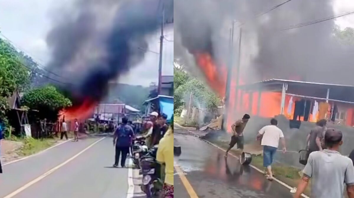 Kolase foto awal kebakaran dan saat warga berupaya memadamkan api dengan alat seadanya di Pekon Suka Baru, Way Krui, Pesisir Barat, Rabu 26 Februari 2025 | Dok. Tangkapan Layar Video/Suroso/Media Prioritastv.com.