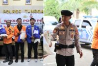 Kolase foto saat Kapolres Tanggamus AKBP Rivanda saat simbolis menyerahkan bantuan kepada BEM, Mahasiswa dan OKP serta saat anggota Polres Tanggamus mengangkut bahan pokok, Kamis 27 Februari 2025 | Herdi/Media Prioritastv.com.