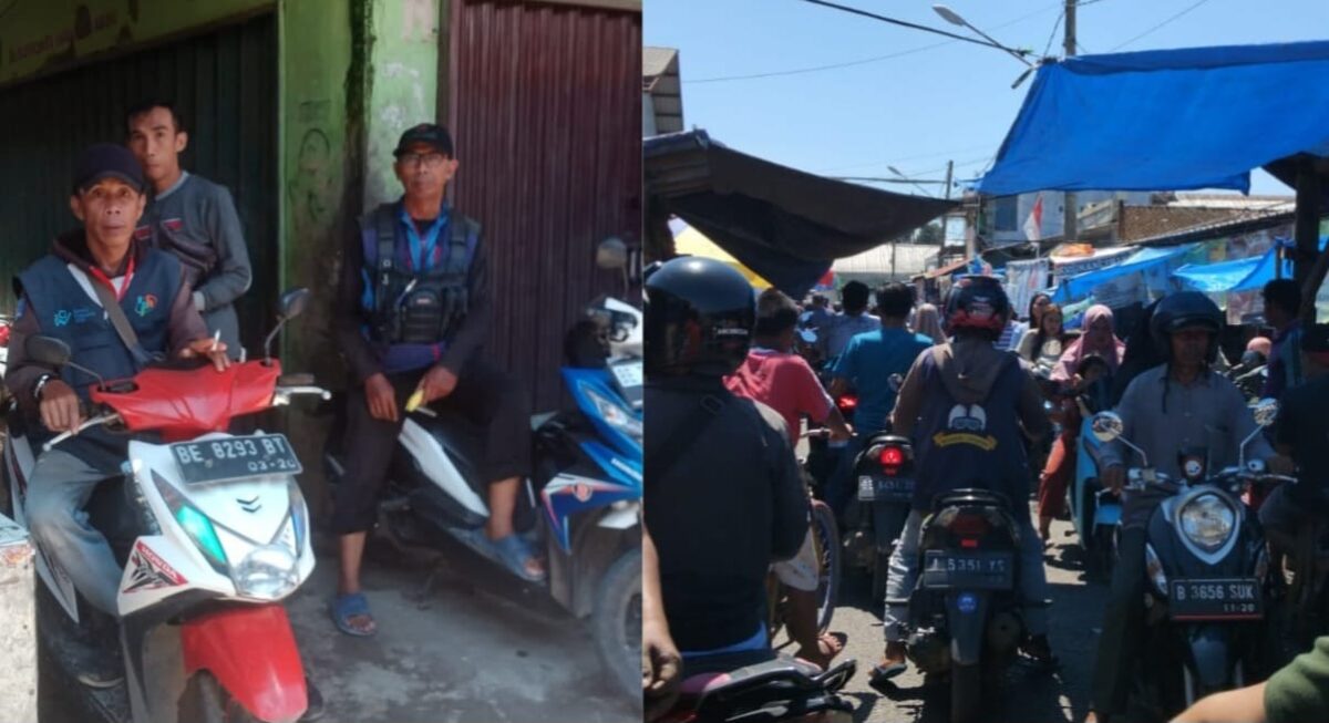 Aktifitas pengojek pasar kota agung tanggamus yang sedang menunggu penumpang dan pengunjuny pasar yang memludak, Jumat 28 Februari 2025 | Herdi/Media Prioritastv.com.