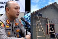 Kolase foto Kapolres Tanggamus AKBP Rivanda dan rumah milik Surtini yang dibedah Polres Tanggamus, Jumat 28 Februari 2025 | Dok. Polres Tanggamus.