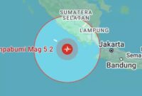 Titik Gempa di Pesisir Barat Lampung, Sabtu 8 Februari 2025 pukul 12.00.33 WIB | Dok. Google Map.