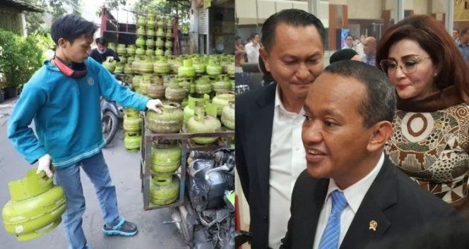 Kolase foto penjualan gas di Pangkalan dan Menteri Energi dan Sumber Daya Mineral (ESDM) Bahlil Lahadalia memberijan keterangan usai rapat bersama Komisi XII DPR di Kompleks Parlemen, Jakarta, Senin (3/2/2025) | Ubay/Media Prioritastv.com.